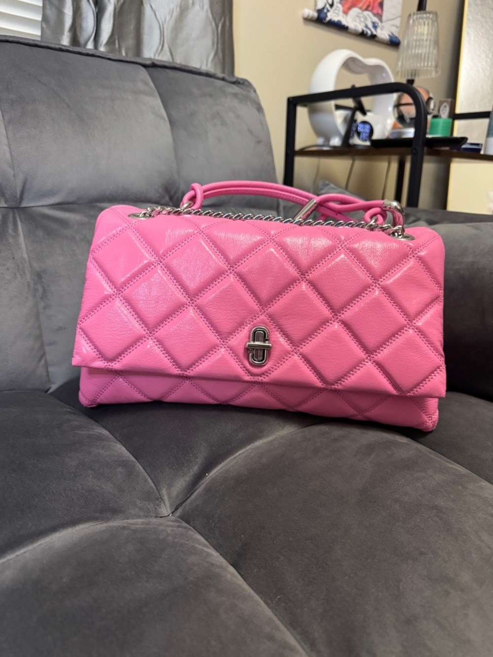 Marc Jacobs Pink Quilted Leather Shoulder Bag with Chain Strap